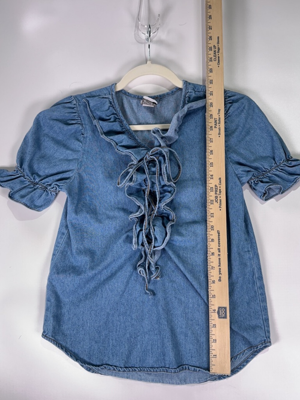 Great Escape Vintage Denim Blouse Lace Up Ruffle Puff Sleeve Cotton Blue Medium - Picture 7 of 9